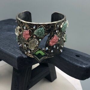 MNG Mango statement style wide cuff bejeweled bracelet.